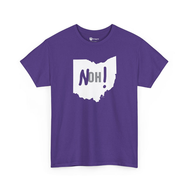 Purple Michigan No Ohio t-shirt with black Ohio state outline and 'NOH!' text.