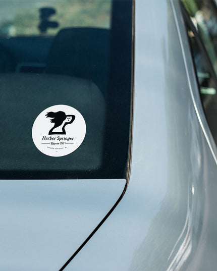 Springer spaniel dog logo on a round sticker for Harbor Springer™ the brand of Sophistichillaxation.