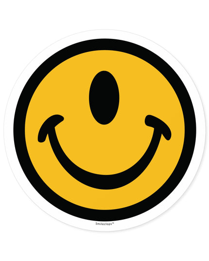Extra large one-eyed smile face round sticker by the Smileclops™ brand.