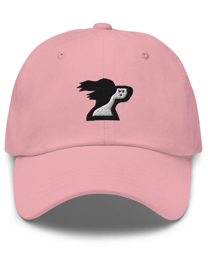 Pink dad hat with brand logo by the Harbor Springer brand.
