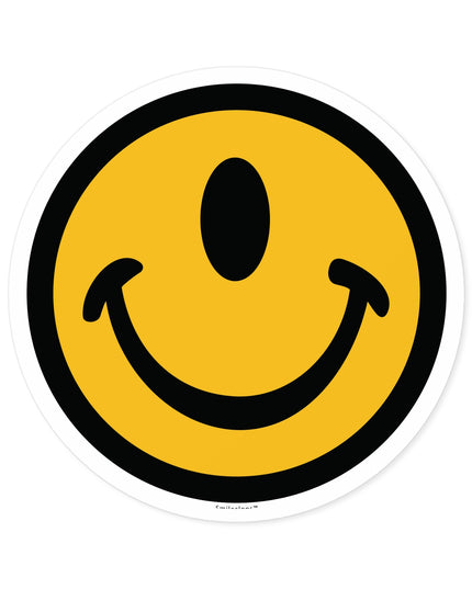 Jumbo one-eyed smile face round sticker by the Smileclops™ brand.