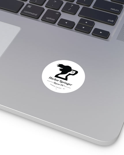 Michigan brand Harbor Springer springer spaniel dog logo with Brease On tagline on a round laptop sticker.