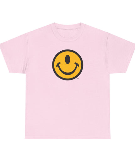 One-eyed smiling face pink t-shirt back design by the Smileclops brand.