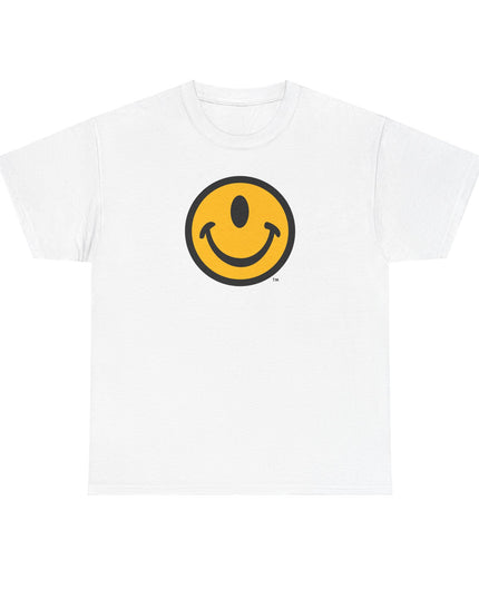One-eyed smiling face white t-shirt by the Smileclops brand.